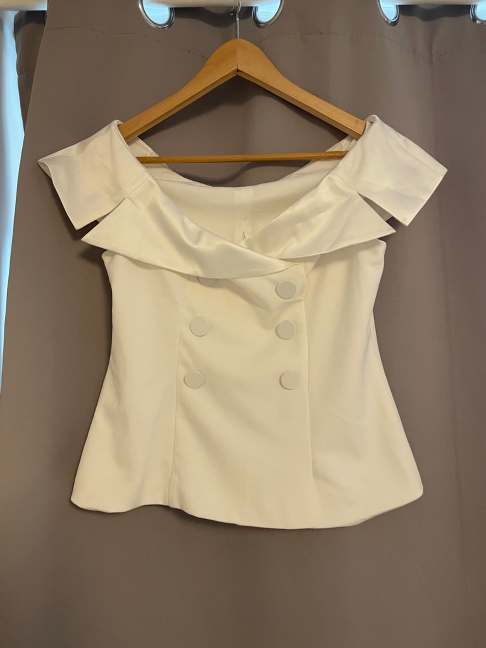 Off-Shoulder White Double-Breasted Peplum Top
